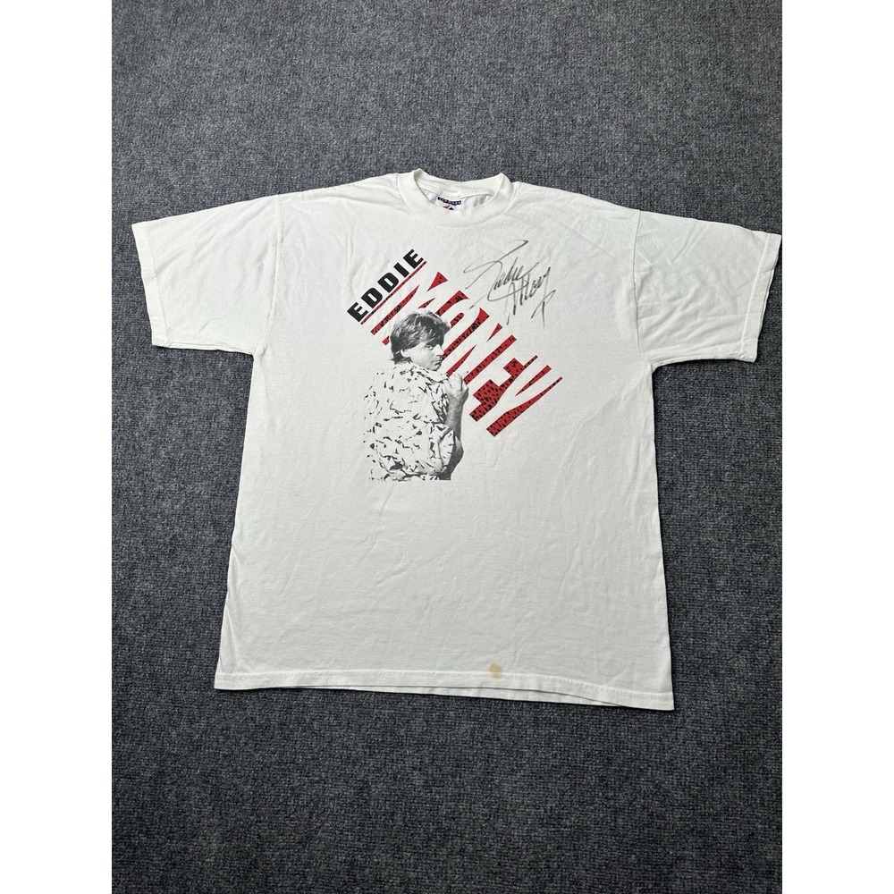 Mens T‎ Shirt Eddie Money Graphic White Tour Tee Autograph Print, Size L